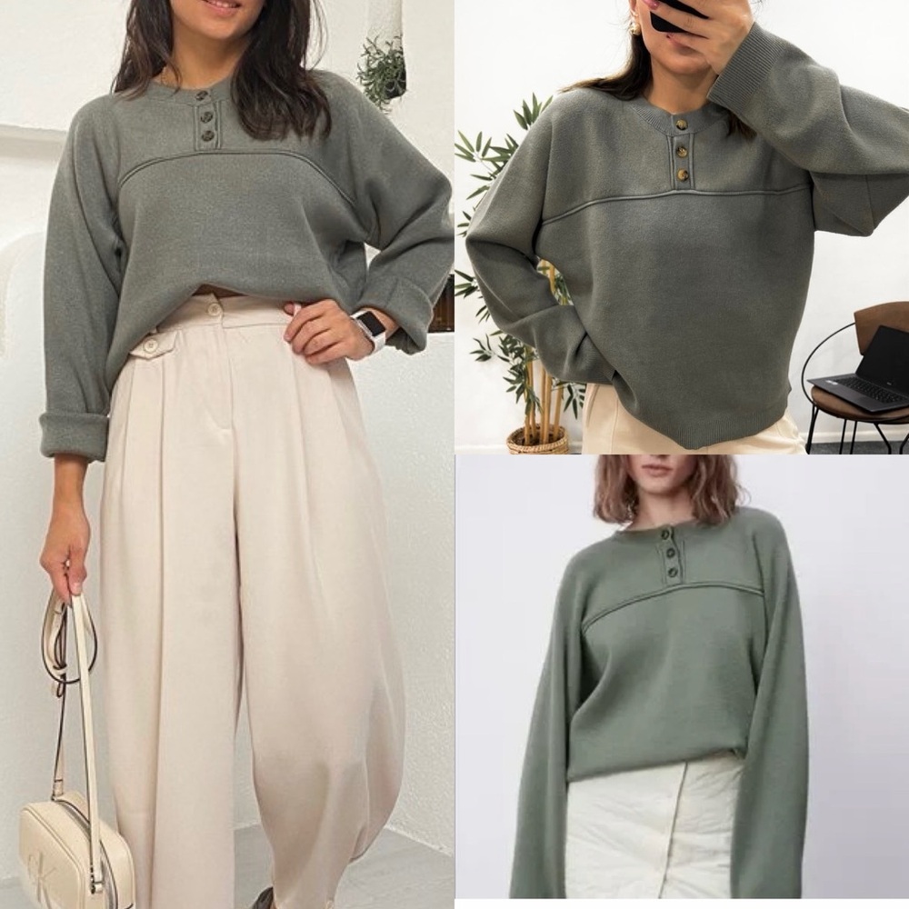 Zara knit sweater oversized button front pullover